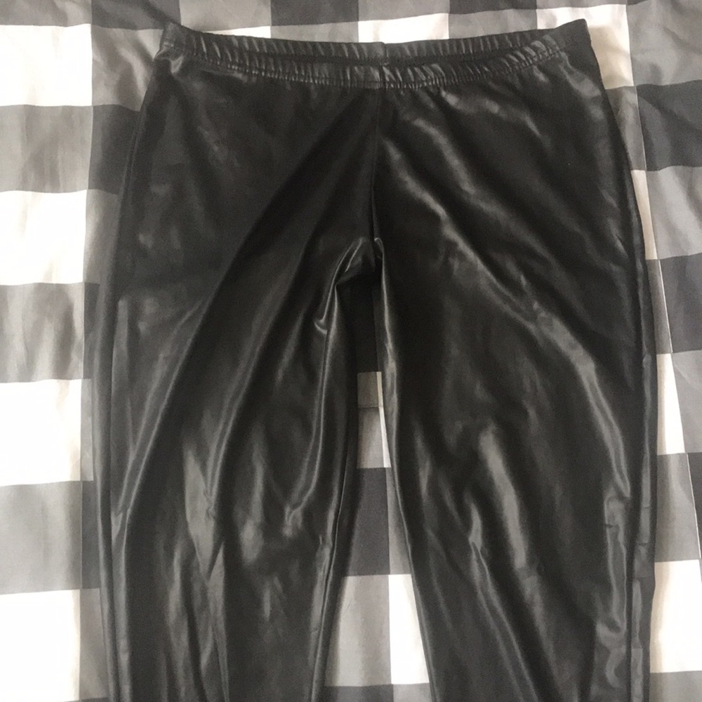 Faux Leather Moto Black Pull On Tights Leggings Sz Large L - Picture 6 of 15